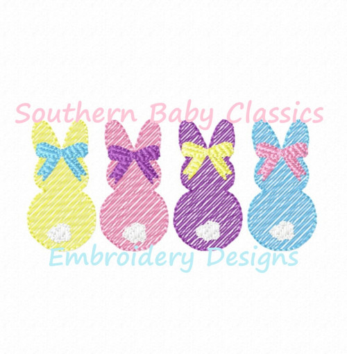 Bunny Rabbit Girl With Bow Four Easter Machine Embroidery Design Light Sketchy Fill