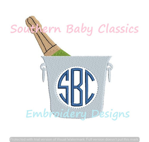 Champagne Bucket Monogram Frame Full Stitch Machine Embroidery Design Wedding New Years Valentines