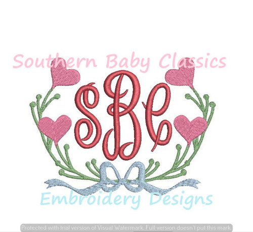 Valentine Heart Flower Bow Monogram Frame Swag Machine Embroidery Design Spring