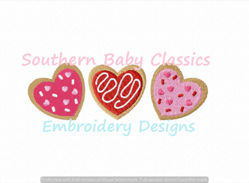 Heart Valentine Cookie Trio Decorated Sprinkles Baking Machine Embroidery Design