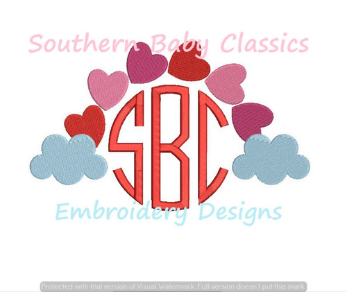 Rainbow Heart Monogram Frame Machine Embroidery Design Valentine's Day Valentine Love