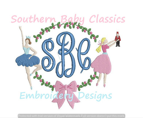 Nutcracker Ballet Christmas Wreath Monogram Frame Machine Embroidery Design