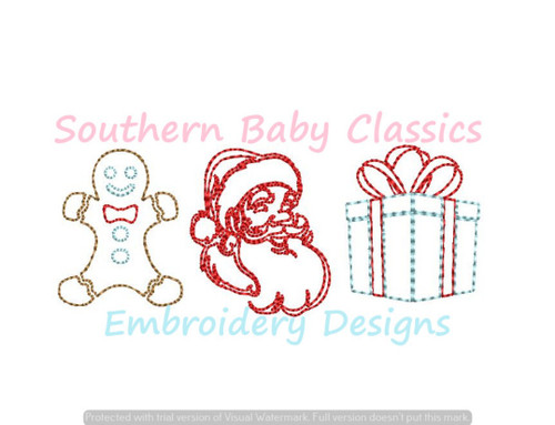 Christmas Trio Quick Vintage Stitch Machine Embroidery Design Santa Claus Present