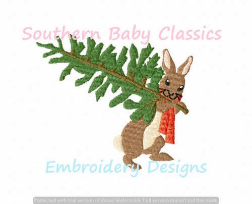 Christmas Tree Bunny Rabbit Machine Embroidery Design Fill Pine Cutting Holidays Winter