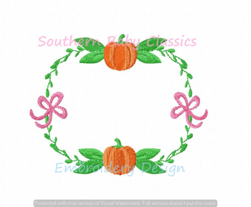 Pumpkin Side Ribbon Bow Monogram Frame Machine Embroidery Design Fall Autumn Halloween