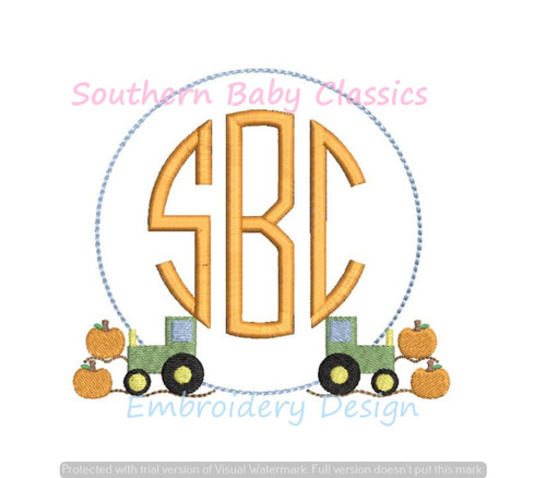 Tractor Pumpkin Monogram Frame Machine Embroidery Design Farm Tractor Fall Autumn Halloween