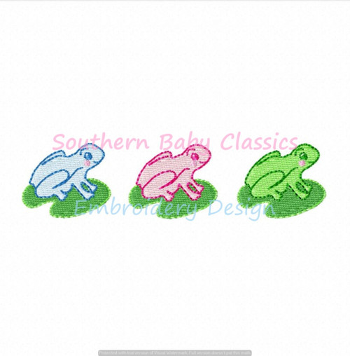 Preppy Frog Trio Machine Embroidery Design Toad Frogs Lilly Pad Summer Boy Girl