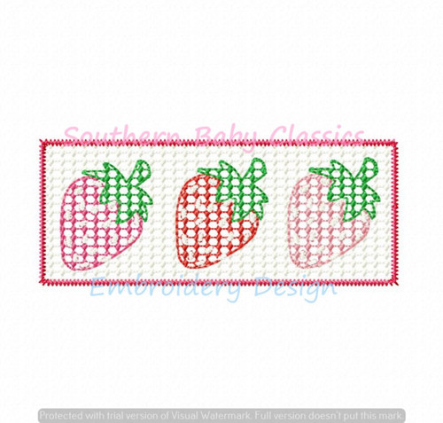 Strawberry Trio Faux Smocked Panel Machine Embroidery Design Summer Fruit Shortcake Picking