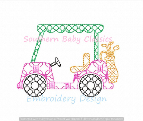 Golf Cart Girl Chic Artsy Fill Machine Embroidery Design Preppy Golfing Summer