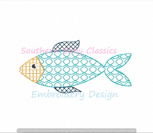 Artistic Chic Fill Fish and Fishing Pole Machine Embroidery Design