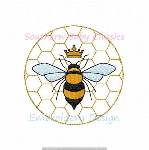 Honey Bee Circle Comb Hive Machine Embroidery Design Summer Bees Southern