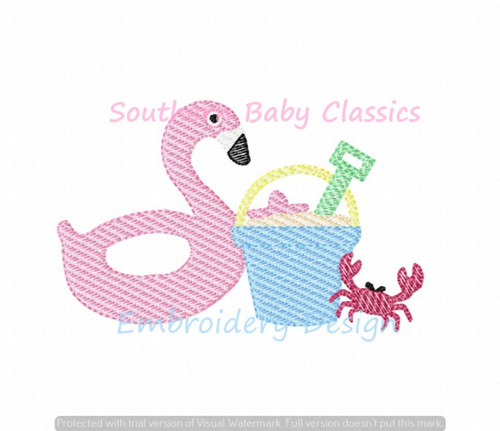 Beach Flamingo Float Sand Pail Shovel Crab Light Sketchy Fill Machine Embroidery Design Summer Girl