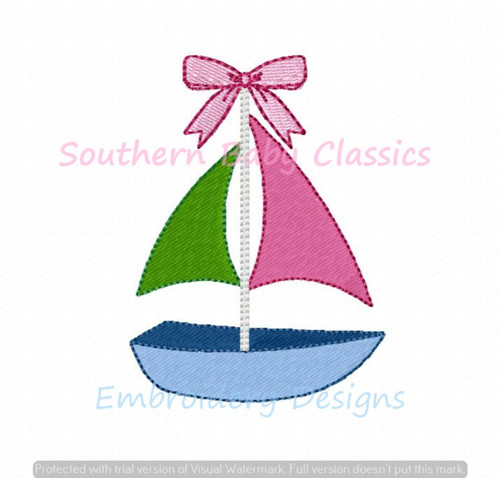 Sailboat Bow Mini Fill Machine Embroidery Design Girl Vacation Preppy Beach Summer
