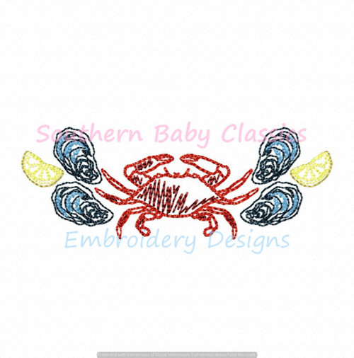 Seafood Boil Quick Stitch Frame Machine Embroidery Design Oysters Crab Low Country Steam Pot Preppy