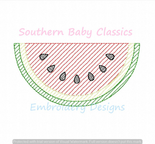 Watermelon Slice Quick Stitch Machine Embroidery Design Summer Stitching Vintage Sketchy