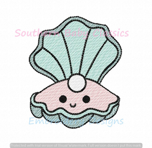 Cute Oyster Light Sketchy Fill Machine Embroidery Design Summer Girl Seashell