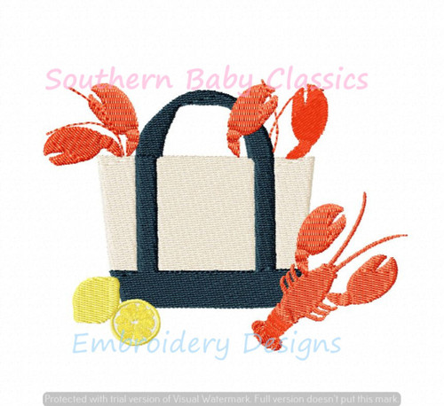 Lobster Boat Canvas Tote Bag Mini Fill Machine Embroidery Design Summer Vacation Preppy
