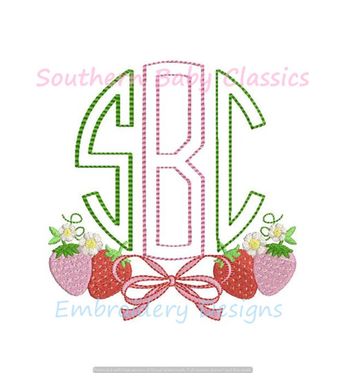 Strawberry Bow Monogram Swag Machine Embroidery Design Floral Spring Farm Summer