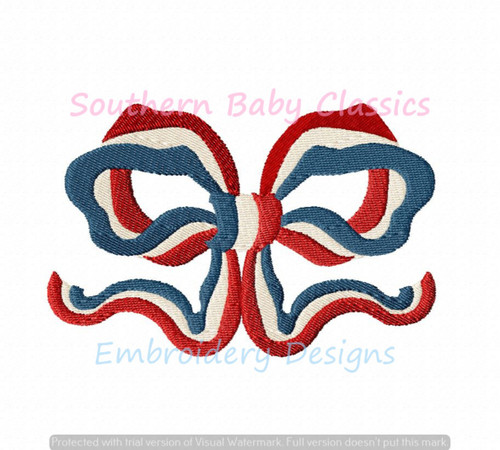 Patriotic Ribbon Bow Fill Machine Embroidery Design Fourth 4th of July Memorial Day Red White Blue