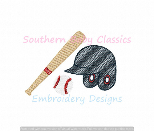 Baseball Bat Hat Helmet Ball Sketchy Fill Machine Embroidery Design Spring Sports