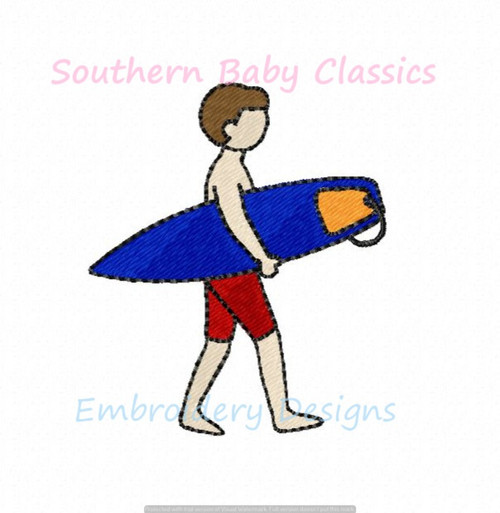 Surfer Boy Full Fill Machine Embroidery Design Beach Surf Board Vacation Summer