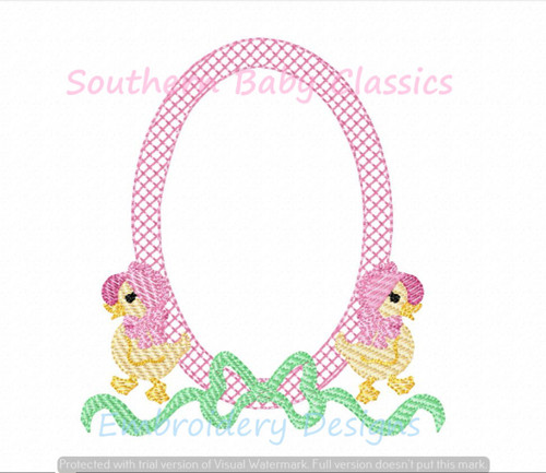 Easter Bonnet Duckling Monogram Frame Machine Embroidery Design Duck Girl Bow