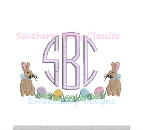 Easter Bunny Rabbit Grass Eggs Monogram Swag Machine Embroidery Design Girl Boy Spring