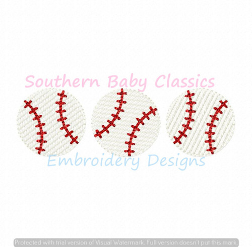 Baseball Trio Sketchy Fill Machine Embroidery Design Spring Boy Girl Quick Stitch