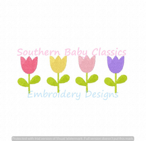 Tulips in a Row Spring Machine Embroidery Design Easter Girl Floral Flowers Flower
