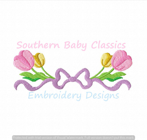 Tulip Spring Bow Ribbon Monogram Frame Swag Machine Embroidery Design Girl Flower Floral