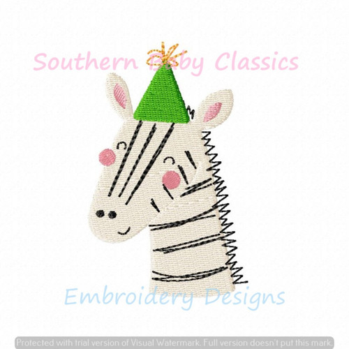 Birthday Party Hat Zebra Machine Embroidery Design Mini Fill First Party Zoo Boy Girl