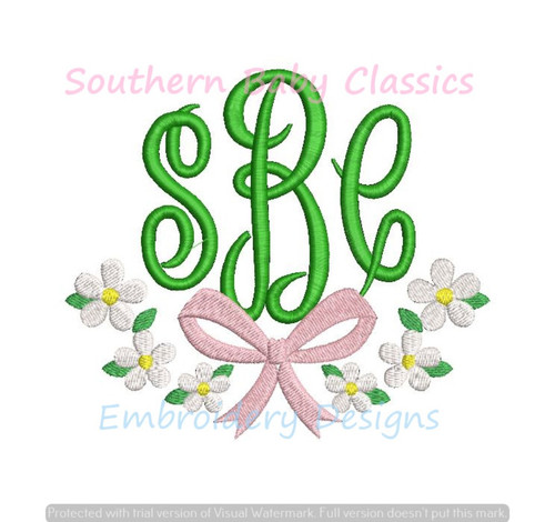 Daisy Ribbon Bow Monogram Frame Swag Machine Embroidery Design Spring Baby Girl