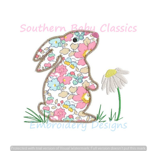 Easter Spring Bunny Rabbit with Daisy Zig Zag Machine Embroidery Applique Design