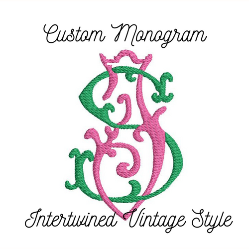 Custom Vintage Style Intertwined Monogram 2 Letters Machine Embroidery Design