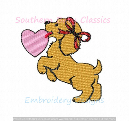 Valentine's Day Dog Girl Heart Bow Mini Fill Machine Embroidery Design Golden Retriever Valentine