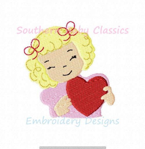 Vintage Style Valentine's Day Little Girl Heart Mini Fill Machine Embroidery Design Valentine