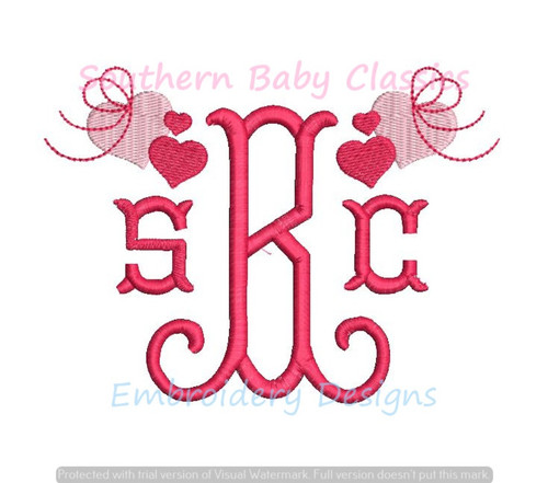 Hearts Bows Mini Monogram Add On Machine Embroidery Design Valentine's Day Valentine Heart