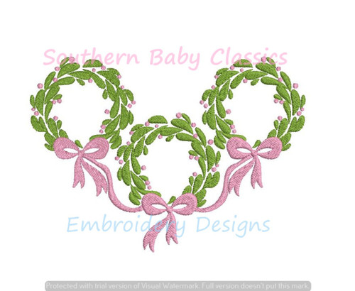 Christmas Wreath Trio Connected with Bow Machine Embroidery Design