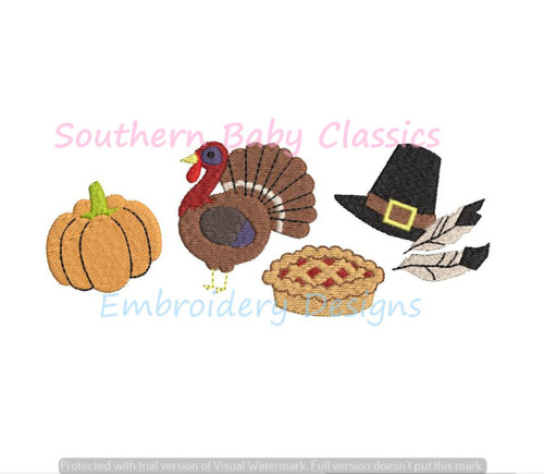 Thanksgiving Row Machine Embroidery Design Turkey Pie Pilgrim Indian Pumpkin Feast Food