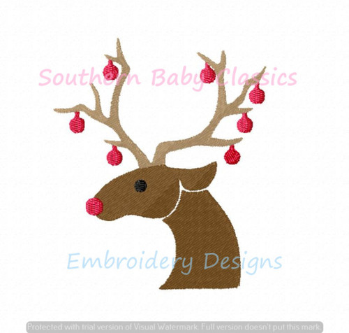 Reindeer Head With Christmas Ornaments Full Fill Machine Embroidery Design