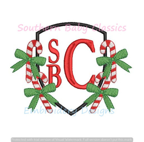 Candy Cane Monogram Frame Machine Embroidery Design Christmas Girl