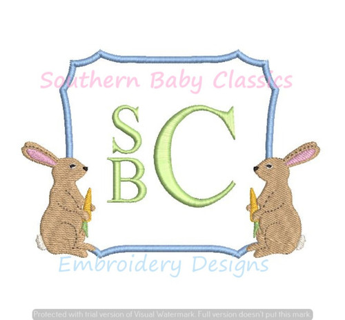 Bunny Rabbit Square Monogram Frame Machine Embroidery Design Baby Easter Spring Shower