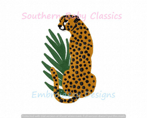 Cheetah Palm Fill Machine Embroidery Design Jungle Cat Print Preppy Plant