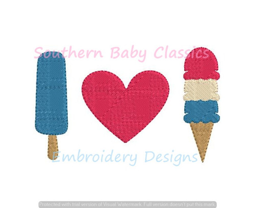 I Love Heart Ice Cream Machine Embroidery Design Summer Patriotic Boy Girl Popsicle