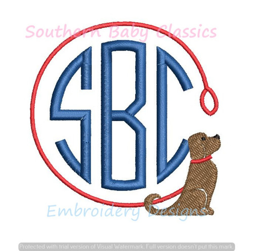 Boy Dog Leash Monogram Frame Machine Embroidery Design Preppy Lab Baby Girl Boys