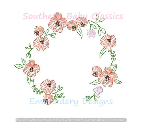 Poppy Vintage Stitch Monogram Frame Machine Embroidery Design Floral Flower Preppy