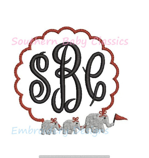 Scallop Circle Elephant Mascot Trio Pennant Flag Machine Embroidery Monogram Frame Girl