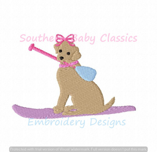 Paddle Board Dog Bow Mini Fill Machine Embroidery Design Lab Labrador Retriever  Girl Summer