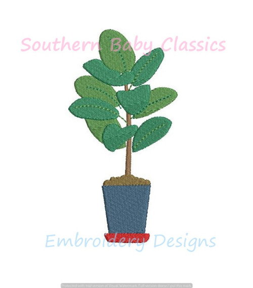 Fiddle Leaf Fig Tree House Plant Boho Mini Machine Embroidery Design Fill Frond Chic Preppy Vase