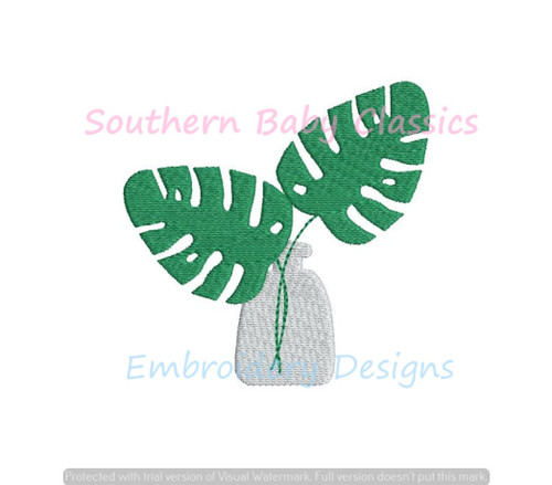 Monstera Palm House Plant Boho Mini Machine Embroidery Design Fill Frond Chic Preppy Vase